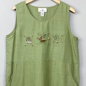 Vintage Erin London Maxi Dress Size L Green Silk Linen Blend Quirky Granny Artsy